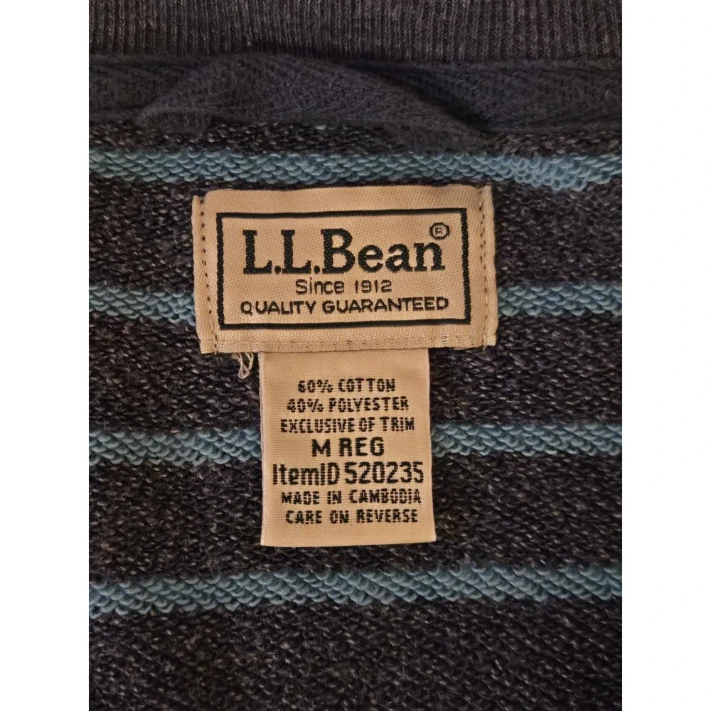 L.L.‎ Bean Mens Medium Blue Long Sleeve Shirt Crew Neck Striped